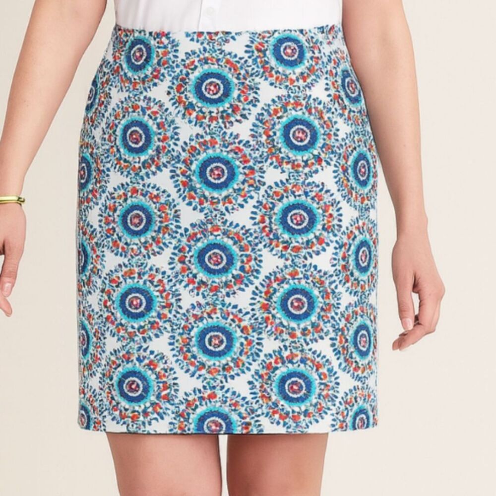 NWT Talbots Red White & Blue Printed Midi Skirt Size 10